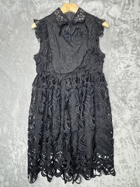 Love Binetti Dress Womens Small Black Lace Embroidered High Neck Whimsy Goth